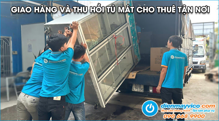 Giao và thu hồi tủ mát 3 cánh kính cho thuê tận nơi