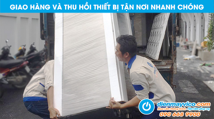 Giao hàng và thu hồi tủ mát trưng bày 4 mặt kính cho thuê