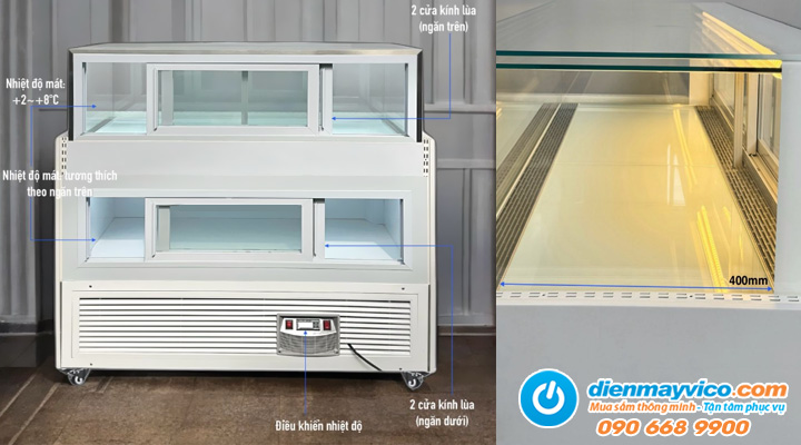 Giới thiệu về Tủ bánh kem kính vuông 1 tầng Snow Village 1m2
