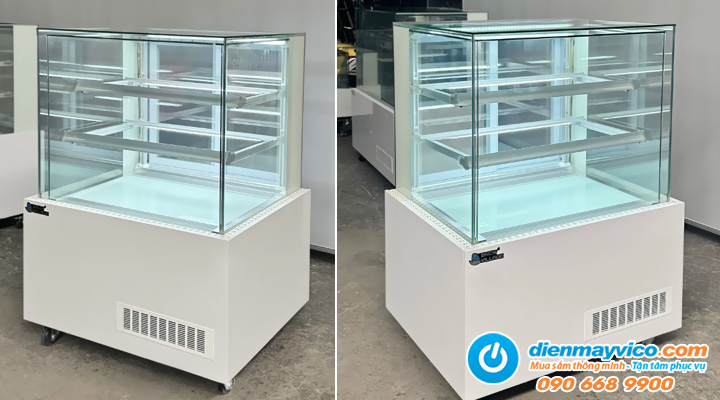 Giới thiệu Tủ bánh kem kính vuông không viền 3 tầng Snow Village 0.9m