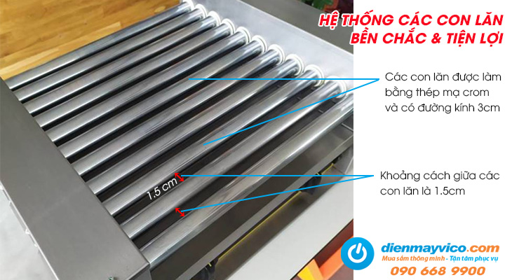 Lò hâm nóng xúc xích xoay Roller Grill RG 11 trang bị hệ thông các con lăn có cơ chế tự quay