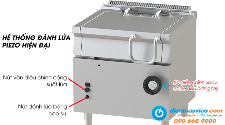 Chảo xào xoay Nayati NGTP 8-75 ME dùng gas có hệ thống đánh lửa Piezo hiện đại
