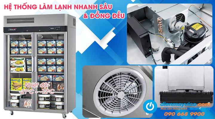 Tủ đông inox 2 cánh kính Turbo Air KF45-2G sử dụng hệ thống làm lạnh hiện đại giúp làm lạnh nhanh sâu và đồng đều