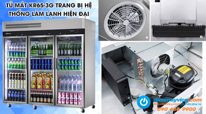 Hệ thống làm lạnh hiện đại của tủ mát inox 3 cánh kính Turbo Air KR65-3G