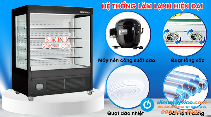 Hệ thống làm lạnh nhanh sâu và đồng đều của tủ mát siêu thị Berjaya BS-OS 6SC-2B 1m8