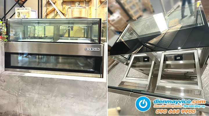 Hình thực tế Tủ bánh kem kính vuông 1 tầng có cửa sổ Berjaya RDS-M-12W