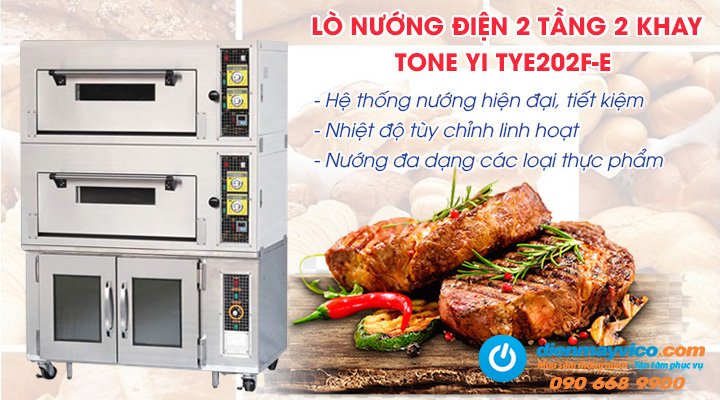 Lò nướng 2 tầng 2 khay Tone Yi TYE202F-E dùng điện thiết kế gồm 2 tầng chứa 2 khay kết hợp cùng tủ ủ bột tiện cho việc sử dụng