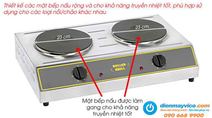 Bếp điện đôi Roller Grill ELR 4 có mặt bếp nấu được làm bằng gang cho khả năng truyền nhiệt tốt