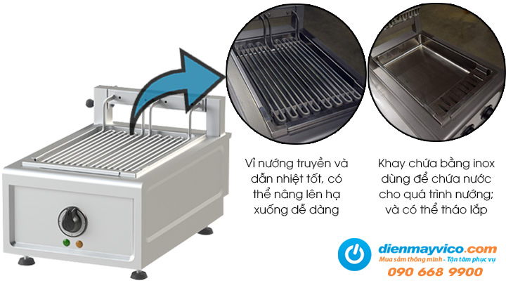 Mặt bếp nướng của bếp nướng có hơi nước Nayati NEVG 4-60 AM dùng điện