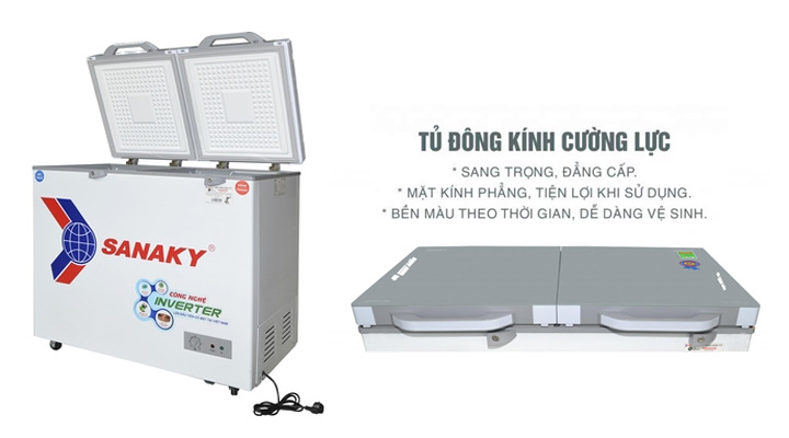 Mặt kính Tủ đông mát kính cường lực Sanaky Inverter VH-3699W4K 260 lít