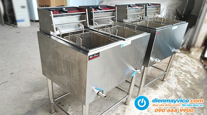 Mặt nghiêng Thanh lý bếp chiên nhúng đôi dùng điện có chân đứng