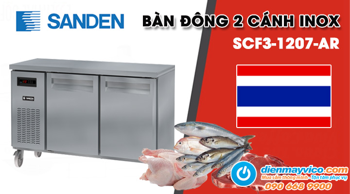 Mẫu bàn đông 2 cánh inox Sanden Intercool SCF3-1207-AR 1m2