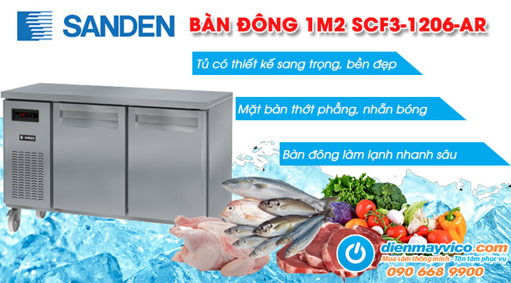 Mẫu bàn đông 2 cánh inox Sanden Intercool SCF3-1206-AR 1m2