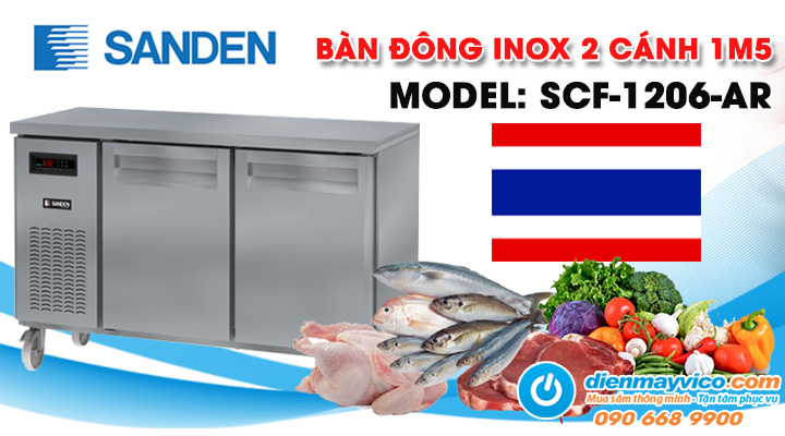 Mẫu bàn đông 2 cánh inox Sanden Intercool SCF3-1506-AR 1m5