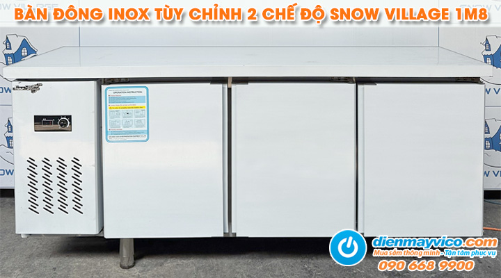 Mẫu bàn đông inox tùy chỉnh 2 chế độ đông hoặc mát Snow Village 1m8