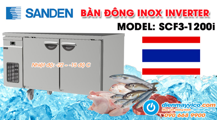 Mẫu bàn đông inox 2 cánh inverter Sanden Intercool SCF3-1200i 1m2