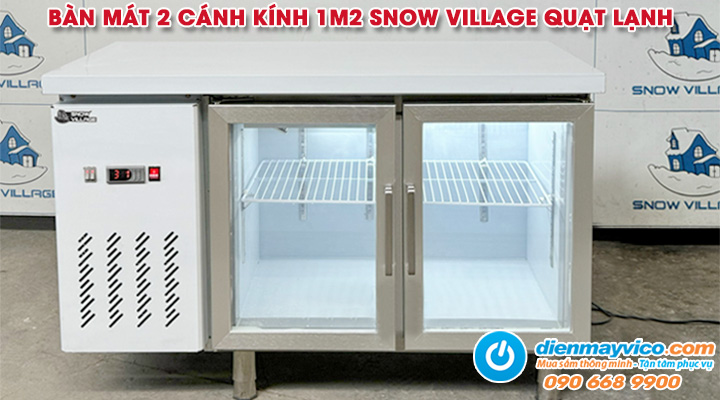 Mẫu bàn mát 2 cánh kính 1m2 Snow Village quạt lạnh