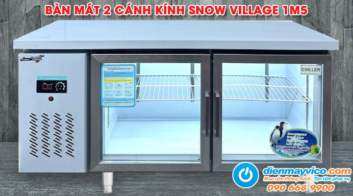 Mẫu bàn mát 2 cánh kính Snow Village 1m5