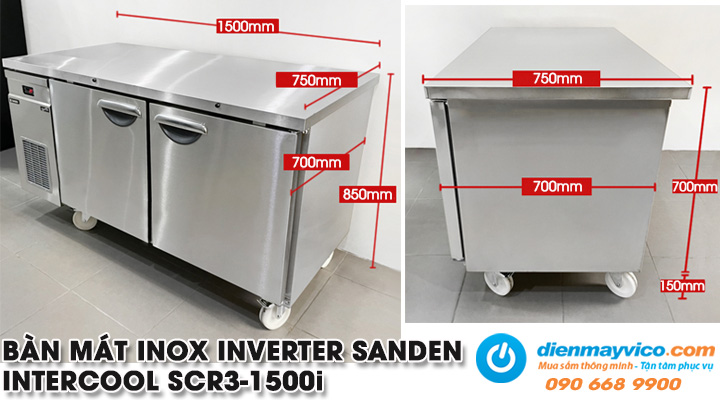 Mẫu bàn mát inox 2 cánh inverter Sanden Intercool SCR3-1500i 1m5