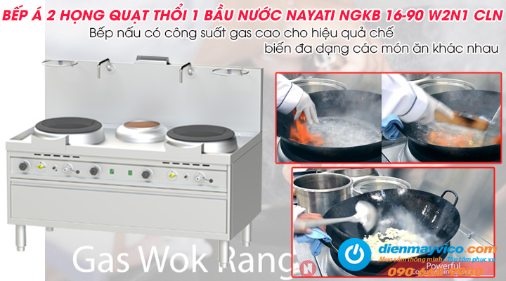 Mẫu bếp Á 2 họng có quạt thổi 1 bầu nước Nayati NGKB 16-90 W2N1 CLN