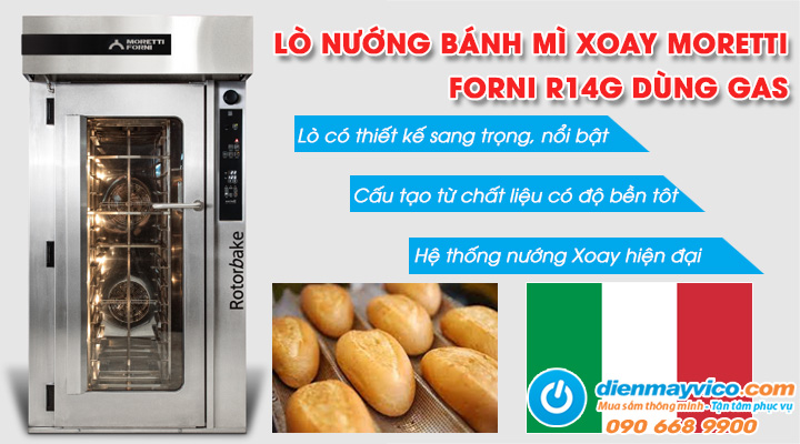 Mẫu lò nướng bánh mì xoay Moretti Forni R14G dùng gas