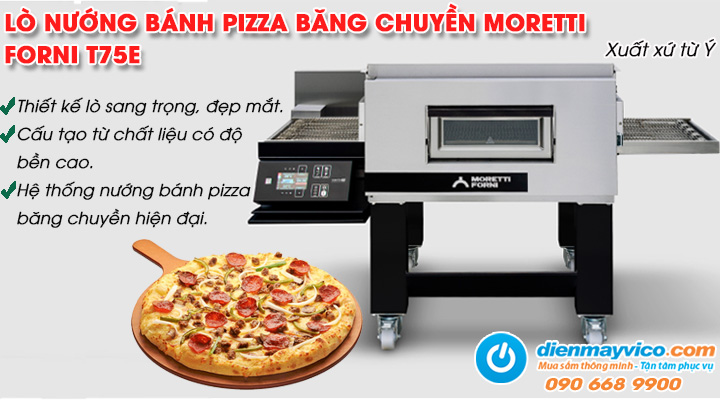 Mẫu lò nướng bánh pizza băng chuyền Moretti Forni T75E dùng điện