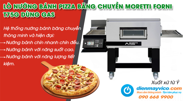 Mẫu lò nướng bánh pizza băng chuyền Moretti Forni T75G dùng gas