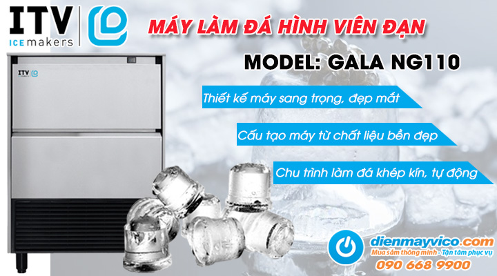 Mẫu máy làm đá viên ITV GALA NG110 Gas R290 112 kg/ngày