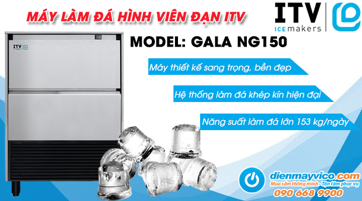 Mẫu máy làm đá viên ITV GALA NG150 Gas R290 153 kg/ngày