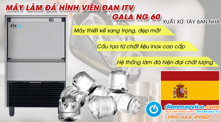 Mẫu máy làm đá viên ITV GALA NG60 Gas R290 55 kg/ngày