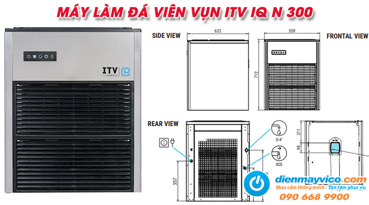 Mẫu máy làm đá viên nugget ITV IQ N 300 Gas R290 330 kg/ngày