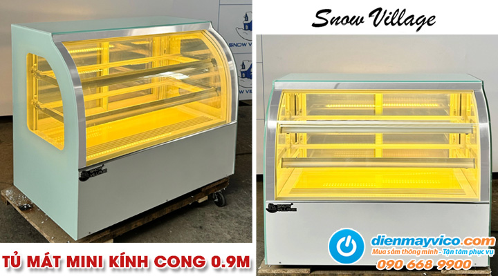 Mẫu tủ bánh kem mini để bàn kính cong 3 tầng Snow Village 0.9m