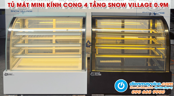 Mẫu tủ bánh kem mini để bàn kính cong 4 tầng Snow Village 0.9m