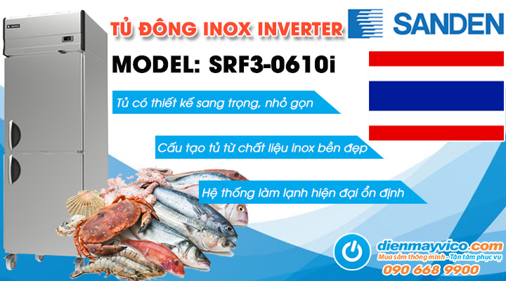 Mẫu tủ đông inox 2 cánh inverter Sanden Intercool SRF3-0610i 514L