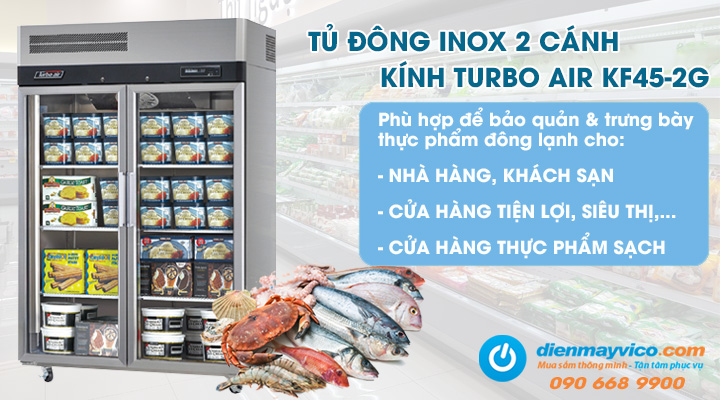 Mẫu tủ đông inox 2 cánh kính Turbo Air KF45-2G