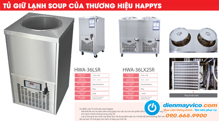 Mẫu tủ giữ lạnh soup của thương hiệu Happys