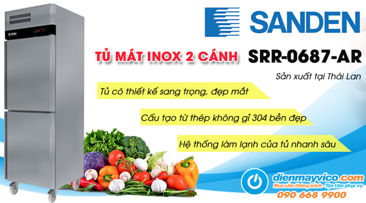 Mẫu tủ mát 2 cánh Sanden Intercool SRR3-0687-AR 610L