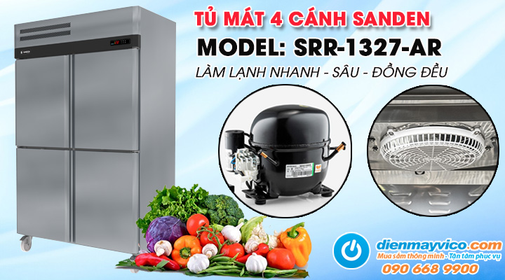 Mẫu tủ mát 4 cánh Sanden Intercool SRR3-1327-AR 1310L