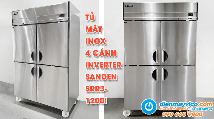 Mẫu tủ mát inox 4 cánh inverter Sanden Intercool SRR3-1200i