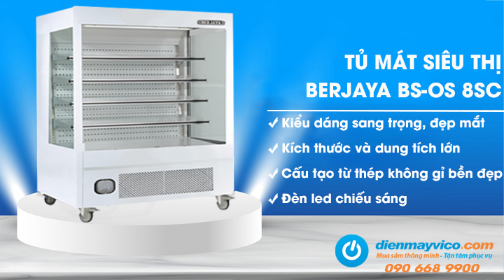 Tủ mát siêu thị Berjaya BS-OS 8SC 2m4 có thiết kế sang trọng, bền đẹp, gam màu trằng trang nhã