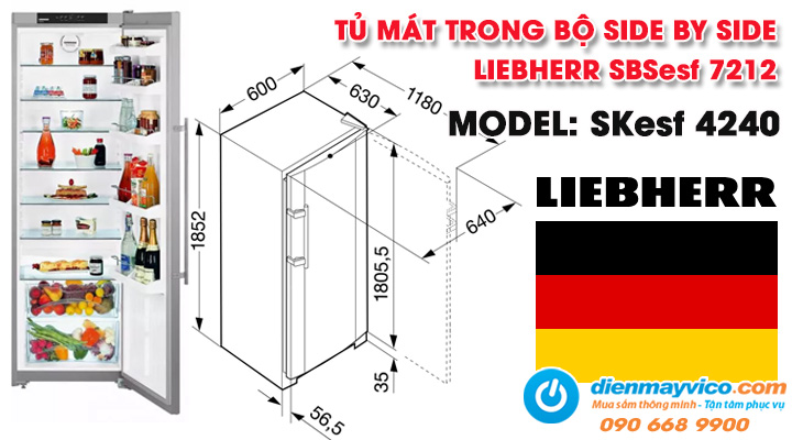 Mẫu tủ mát trong bộ Side by Side Liebherr SBSef 7212 / SKesf 4240