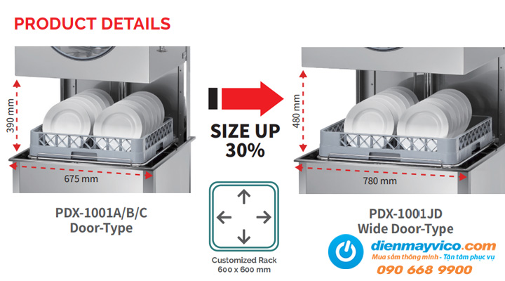 Máy rửa chén bát công nghiệp SouthPro PDX-1001JD có kích thước lớn