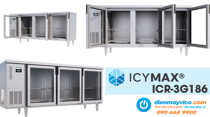 Mô tả sản phẩm Bàn mát 3 cánh kính Icymax ICR-3G186 1m8