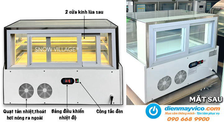 Mô tả sản phẩm Tủ bánh kem để bàn kính vuông không viền Snow Village 1m2