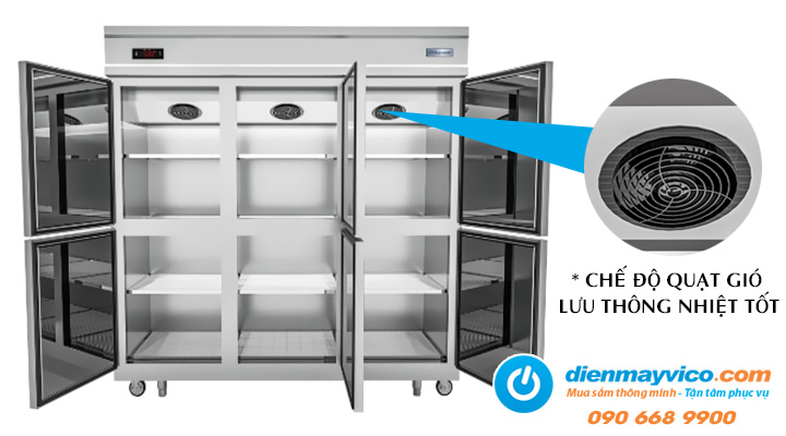 Mô tả Tủ đông đứng quạt gió 6 cánh inox DDQ-6I1750