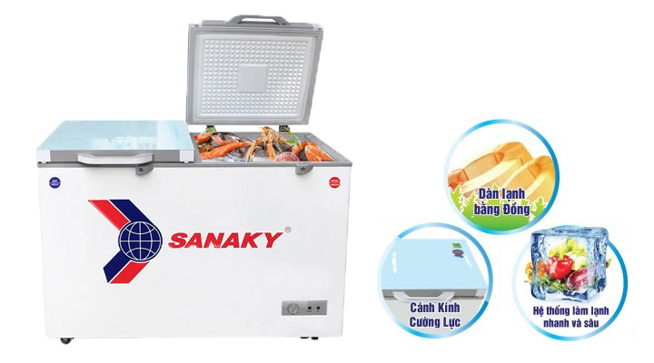 Mô tả Tủ đông kính cường lực Sanaky VH-2599A2KD 208 lít