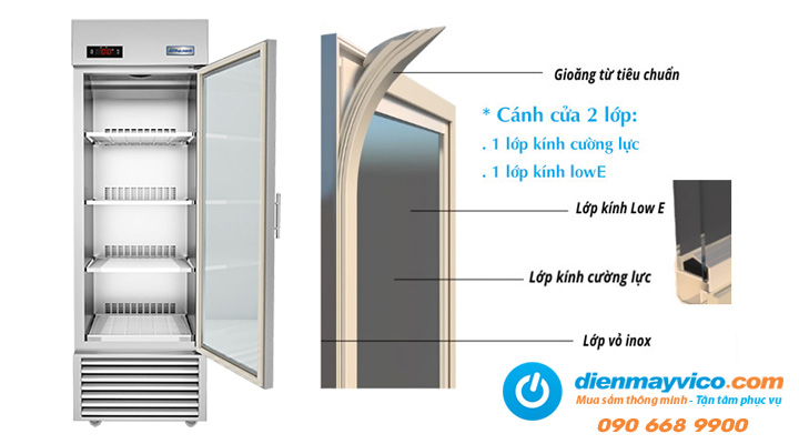 Mô tả Tủ mát đứng cánh kính quạt gió MDQ-1K500