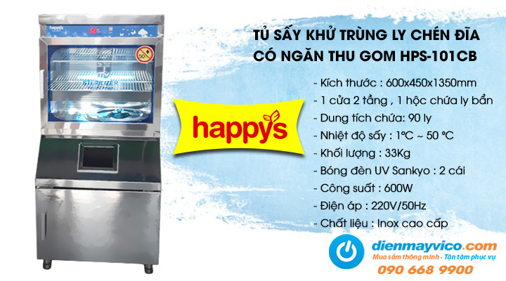 Tủ sấy khử trùng ly chén đĩa có ngăn thu gom Happys HPS-101CB
