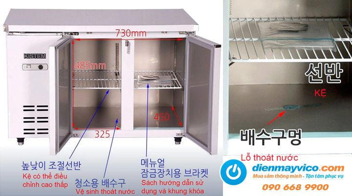 Mô tả đặc điểm Bàn mát inox Kistem KIS-XDT18R 1m8