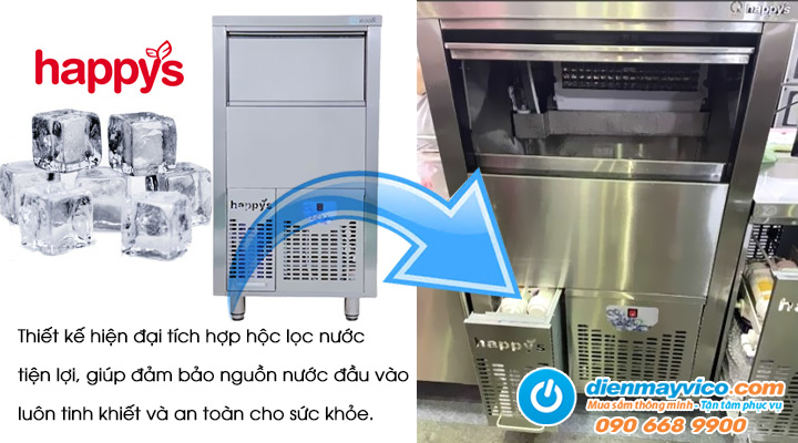 Mô tả sản phẩm Máy làm đá có hộc lọc nước Happys HW-IMS060F